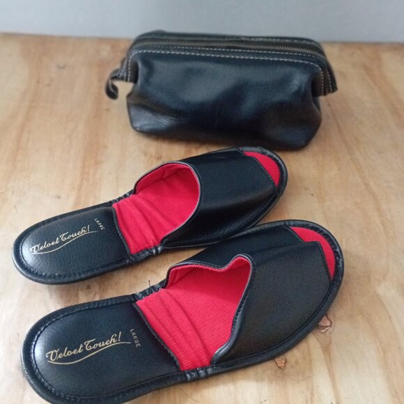 Vintage SWANK Leather Dopp Kit Bag and Folding Leather Slipper Set/ Gift For Him - Picture 12 of 12